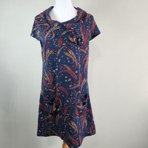 Izabel London Paisley Dress Womens 8 Cowl Neck Jersey Knit Pockets Y2K Retro 80s